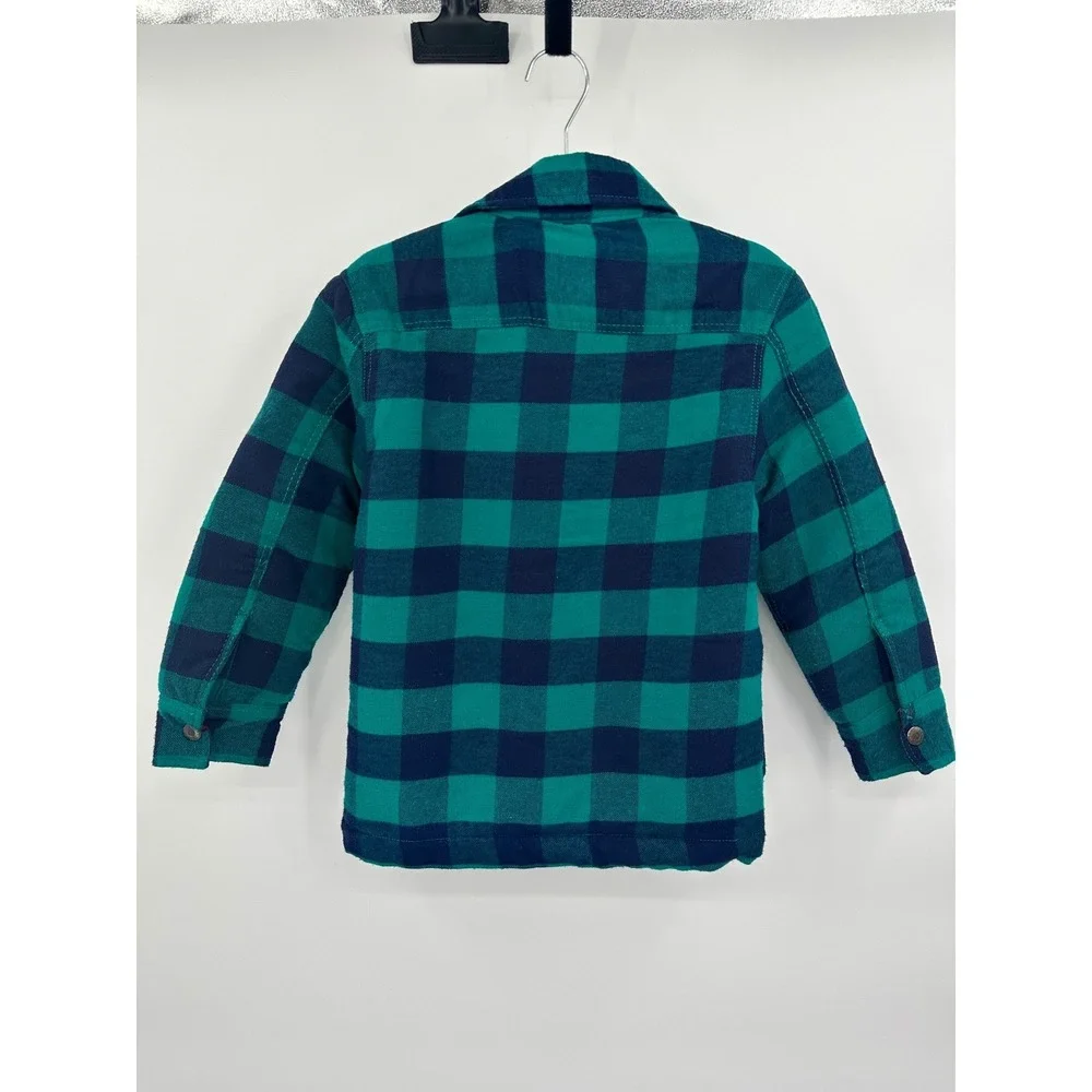 Tommy Bahama Boys Size‎ 4 Green Blue Plaid Sherpa Lined Flannel Shirt Jacket